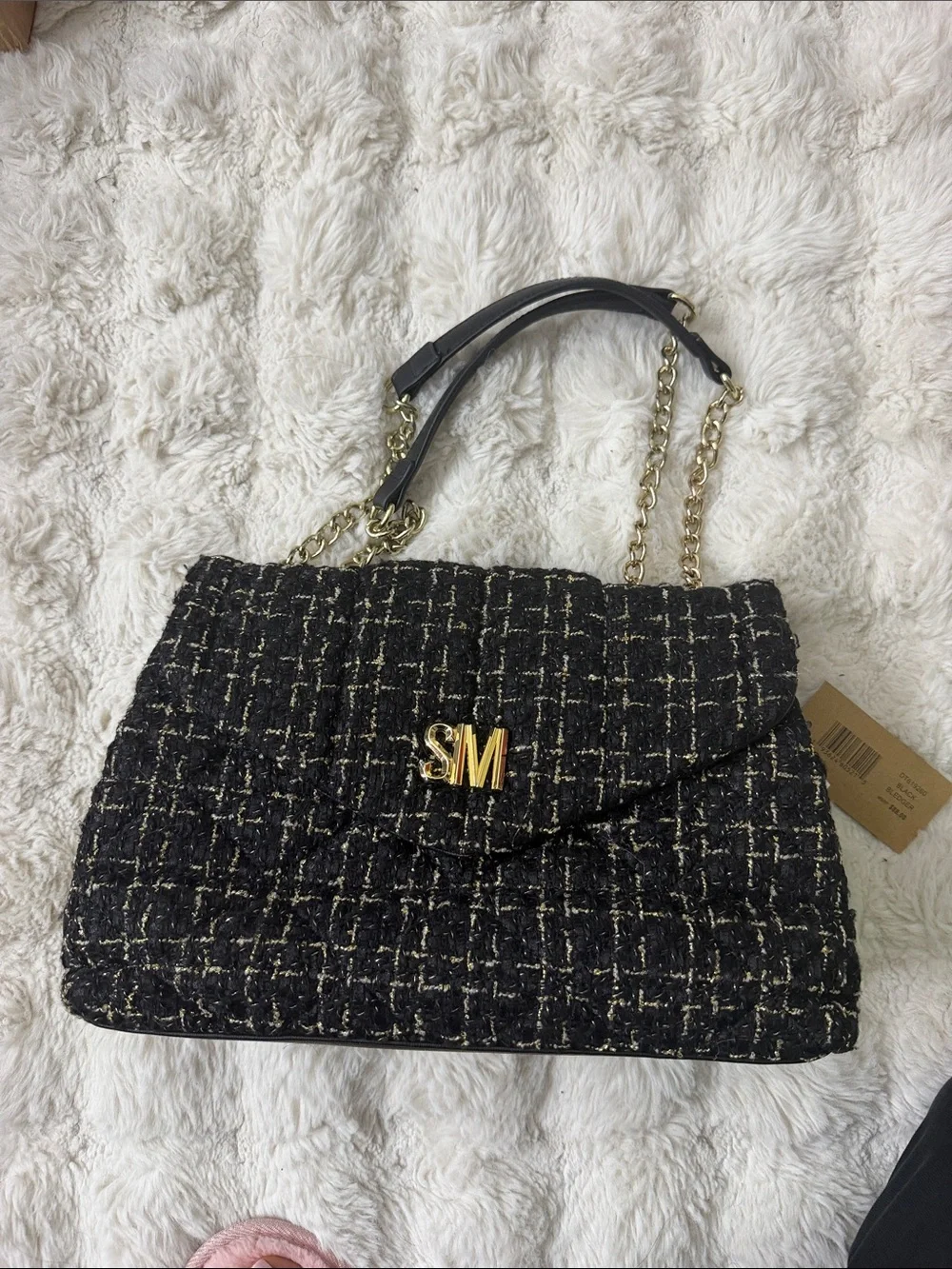 Black Tweed Chain Shoulder Bag